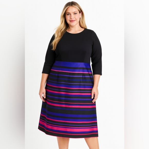 ModCloth Hutch Twofer Pink Purple Striped Sheath Party Dress pockets - Picture 1 of 15